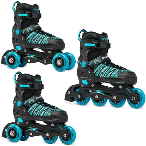 RAVEN 3in1 Inline Skates Pattini in linea Triskates Pattini a rotelle per bambini e adulti regolabili (Vella Black/Mint, 37-40 (23,5-26cm))