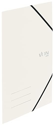 VON Leitz 30080001 - Lote de 5 carpetas A4 de cartón reciclado, capacidad para 150 hojas, 3 solapas, con banda elástica, carpeta ligera con estampado moderno Von, para escuela y hogar, color blanco