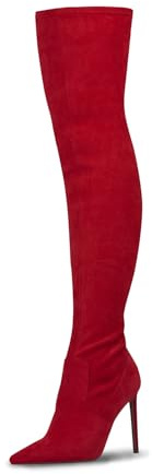 GENSHUO Stivali Alti alla Coscia da Donna con Tacco Alto 11 cm Stivali Lunghi Sexy in Pelle Scamosciata a Punta con Tacco a Spillo,Scamosciato rosso,37 EU