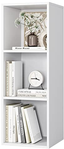 fevarbord Bücherregal mit 3 Fächern Bücherschrank Standregal Büroregal für Wohnzimmer Arbeitszimmer 30 x 30 x 80 cm Weiß