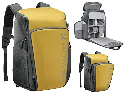 K&F Concept Sac à dos pour appareil photo, Grande capacité sac photo Anti-éclaboussures avec housse de pluie, compartiment pour ordinateur portable 16 pouces, Drone