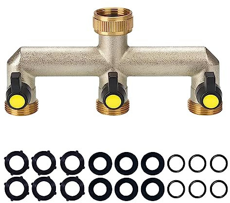 Brass Garden Outside Tap Splitter 3 Way Hose Manifold,3/4 Tap Diverter Adapter Hose Pipe Tap Splitter Outdoor,Multi Tap Connector,Faucet Splitter,Hose Bib Splitter,3 Way Diverter with On/Off Valves