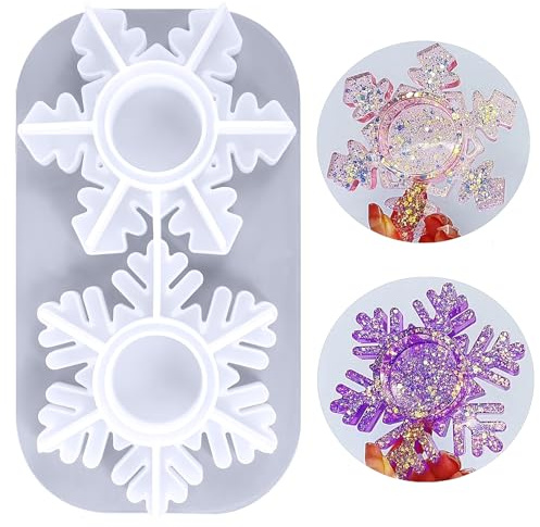PHOGARY Stampo in Resina Stampi Silicone Portacandele, Resina Epossidica Stampi, Stampo Colata in Silicone per Fai-da-Te Candelabro Candele l'inverno Natale Decorazioni Natalizie(Fiocco di Neve)