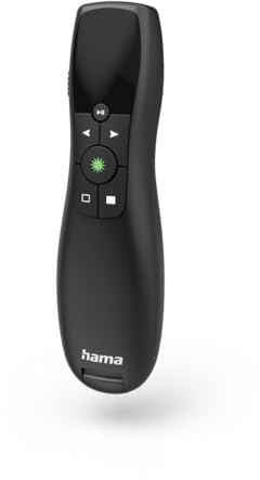 Hama | Presentador con Puntero láser Verde (Mando a Distancia de presentación, 4 en 1, presentador PowerPoint, inalámbrico, USB, Alcance de 20 m)
