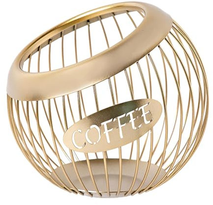 Colcolo Coffee Pod Holder Wrought Iron Storage Basket Multifunctional Fruit Bowl Espresso Capsule Holder for Livingroom, gold