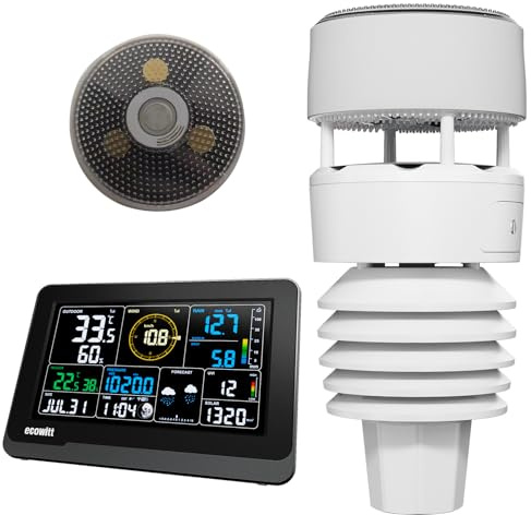 ECOWITT Stazione meteo WS3901, 7 in 1 Stazione meteo da giardino Unità sensore esterno WS90, 7.5 pollici 3 in 1 sensore casa Wifi Indoor LCD Colore Console, IOT Controllo intelligente del collegamento