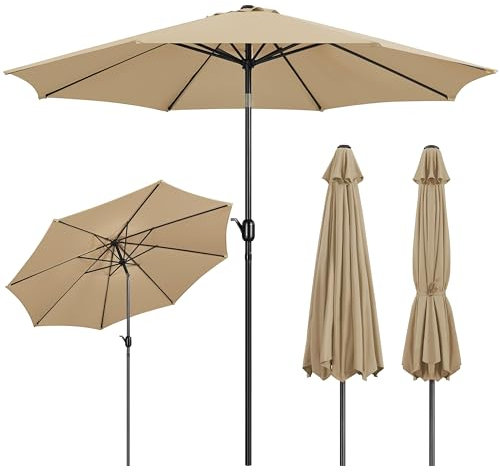 Yaheetech Sonnenschirm Φ 300 cm Kippbar Gartenschirm mit Kurbel Terrassenschirm Marktschirm mit 8 Rippen Sonnenschutz uv 50+ für Balkon/Terrasse/Markt/Garten, Tan