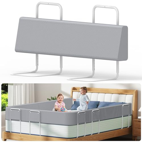 Kidsgigglz Barriere de Securite Enfant lit, Barriere de Lit Enfant, Réglable en Hauteur (5 Trous), Barrière de Protection déformable, Protection antichutes pour Familial et bébé -100cm, Gris