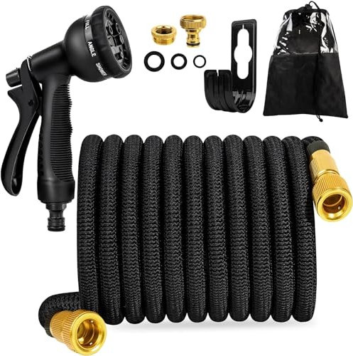 FASCINATDECO Flexibler Gartenschlauch mit 8 Funktion 30m, Wasserschlauch flexibel mit 3-Fach Latexkern inkl. Vollmessing Adapter für 1/2' 3/4' Zoll und Wandhalterung, dehnbarer flexiSchlauch