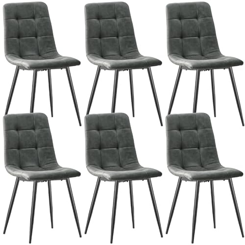 LEWE Set da 6 Sedie Imbottite per Sala da Pranzo, Cucina e Soggiorno - Tessuto Tecnico, Design con Schienale e Gambe in Metallo
