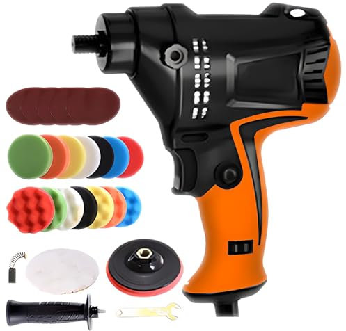 Lucidatrice per Auto 980W, Lucidatrice Elettrica Portatile, Dotata di Carta Vetrata Piatta, Spugna Piatta, Spugna Ondulata, 850-3200 Giri/min, Regolazione a 6 velocità