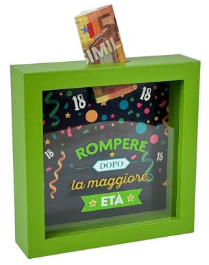Salvadanaio Decorativo 18 Anni, Cornice Verde 16x16 cm, Design Festivo con Slot per Banconote