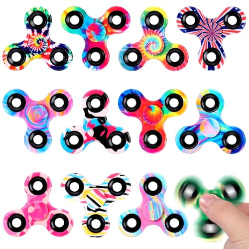 SCIONE 12 Fidget Spinners Anti-Stress - Jouet Sensoriel Multicolore pour Enfants et Adultes | Cadeau Anniversaire, Fête, Salle de Classe (6.3 cm)