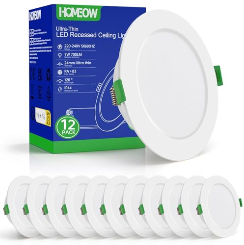 HOMEOW 12x Faretti LED da Incasso per Cartongesso, 220V 7W 2700K Luce Caldo Faretti LED Interno da Incasso, IP44 Faretto per Bagno, Diametro 118mm, Diametro foro 95-110mm