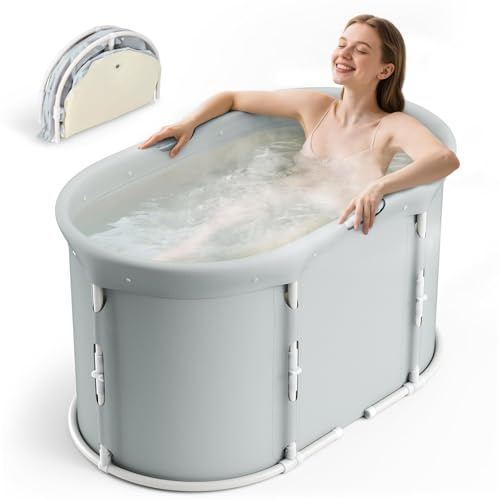 Bañera portátil plegable para ducha, bañera plegable para adultos y niños, bañera independiente para baño caliente y baño de hielo ((bañera plegable ovalada))