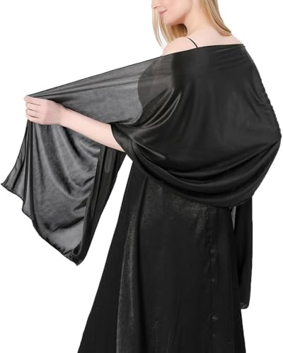 HUVZOR 1 pieza Bufanda Mujer Chales y envolturas Pañuelo Seda Mantón Moda Chal Estolas Fular Boda Fiesta Chiffon Bufanda(Negro: 65 x 180 cm)