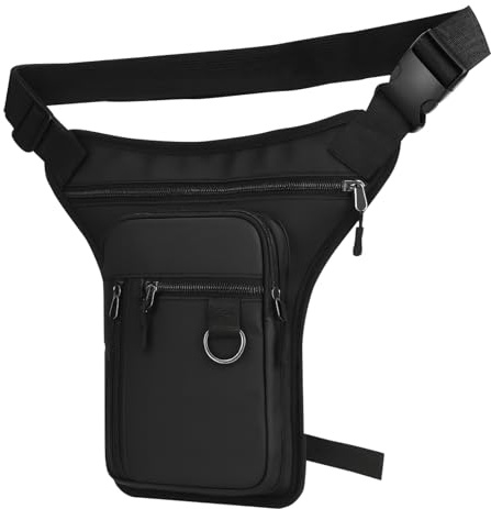 Sacoche Jambe pour Homme et Femme, Sac Tactique de Jambes Étanche Tactique 4 Poches, Nylon Imperméable, Sangles Réglables, Sacoche Moto pour Vélo Randonnée Course Pêche Camping Trekking Outdoor, Noir