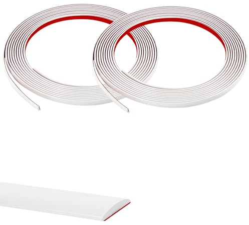AOOSU Modanatura Adesiva, 2pz Modanatura Autoadesiva, Flexible PVC Decorative Strips, Parete Staccabile, Suitable for Walls, Borders, Tiles, Cabinets, Furniture, Mirrors, Panels, 8mmx5m (Bianco)
