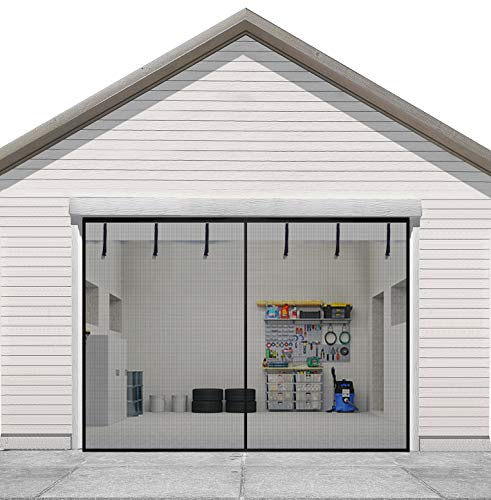 Sunolga Garagedörrskärm för 1 bil 20 x 18 cm garageportar, förstärkt glasfiber magnetisk skärmdörr med 36 högenergimagneter och 6 bandband – passar dörrar upp till 8 x 7 fot