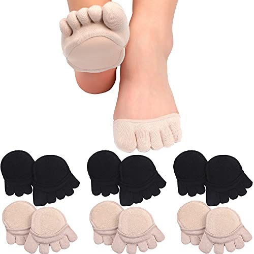 SATINIOR 6 Pairs Toe Topper Socks Women No Show Liner Finger Half Non Slip Invisible Separated Socks Suitable for Thin Feet(Black and Light Khaki)