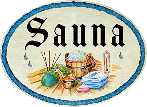 Kaltner Präsente Idea regalo – Articoli da regalo in legno, decorazione per porta, design antico, articolo decorativo per sauna Wellness (18 x 13 cm)