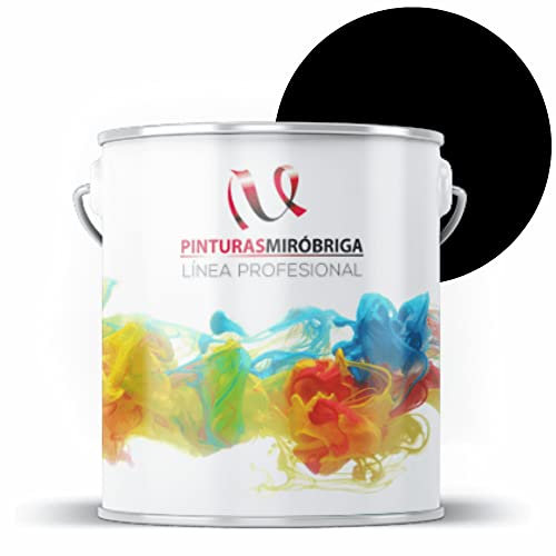 Pinturas Mirobriga Esmalte Antioxidante Color Negro Acabado Satinado Ral 9005, Secado Rapido, Directo sobre metal, proteccion de superficies de hierro y madera. Envase de 4Lt.