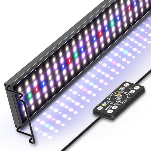 hygger Luz LED de acuario de 32 W, iluminación de espectro completo para acuarios con modo de ciclo nocturno 24/7 días, temporizador de encendido automático, brillo ajustable, 7 opciones de color