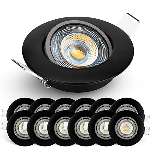 EMOS Spot LED Encastrable, 230V, 4.9W / 350lm, 50° orientable, Plafonnier LED encastré, blanc neutre 4000K, Lot de 12 Spots de plafond pour l'intérieur, extra plat, ronde, noir