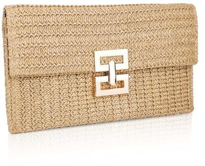 PEUTIER Straw Clutch Handbag - Boho Style Tote Purse for Women, Handwoven Casual Small Envelope Wallet for Summer Beach, Vacation, Party, Wedding