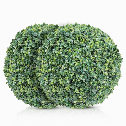 DRAY 16.14 Faux Boxwood Balls – Set of 2 Artificial Topiary Spheres for Outdoor & Indoor Use – Realistic, UV-Resistant, Weatherproof Decorative Greenery – Check Measurements