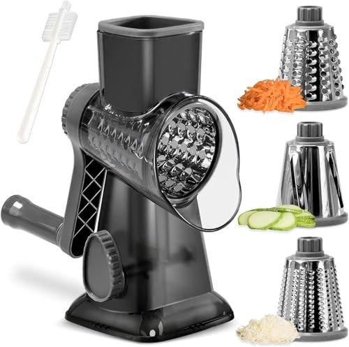 Grattugia per Formaggio Rotante, Affettatrice per Verdure con 3 Lame a Tamburo, Grattugia Rotante Facile da Pulire, Grattugia per Cucina 12 Volte più Veloce per Frutta e Verdura