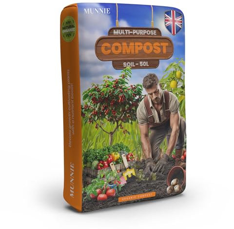 Munnie 50L Multi-Purpose Compost Soil Bag – Eco-Friendly Seed Compost for Outdoor Plants – Nutrient-Rich Potting Mix for Garden, Indoor Use, Houseplants, Pots, and Seed Starting