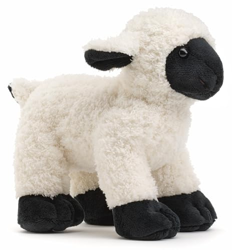 Uni-Toys - Agneau Noir et Blanc – 19 cm (Longueur) – Peluche Mouton, Animal de la Ferme – Doudou en Peluche