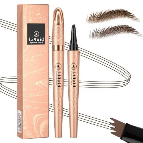 Microblading Eyebrow Pen-2026 New Eyebrow Pencil with 4 Fork Tip for Natural-Looking Hair-Like Defined Brows, Long-Lasting for 24 HR Wear, Waterproof Eyebrow Pen Dark Brown