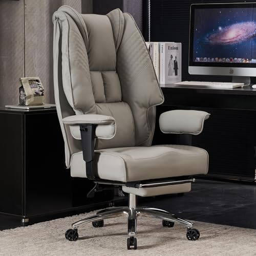 EXCEBET Schwerlast Bürostuhl 180kg - XXL Chefsessel Ergonomisch (Big & Tall), 14cm Taschenfederkern (Sofa-Komfort), Schreibtischstuhl Kunstleder Hohe Rückenlehne für Home Office (HELLGRAU)