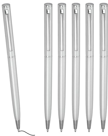 PATIKIL Stylo Bille Métallique Fin, 6Pcs Encre Noire 1mm Pointe Moyenne Stylo Rétractable Léger Écriture Fluide Avec Pince Métallique Pour Bureau Mariage Livre D'Or Invités, Ton Argenté