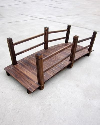 Puente de jardín clásico de madera con rieles laterales para estanques de agua, arroyos y pasarelas