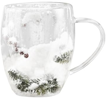 Söt julkaffe mugg, dubbel väggisolerade glasskopp 300 ml unik jul önskan för te kaffemjölk, vänner och familj (transparent)
