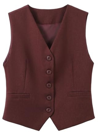 RWGSNB Gilet Costume Femme, Gilet de Costume pour Femme col en V Élégant Blazer D'Été Slim Boutonné Sans Manches Couleur Unie pour le Travail Quotidien Bordeaux Taille M