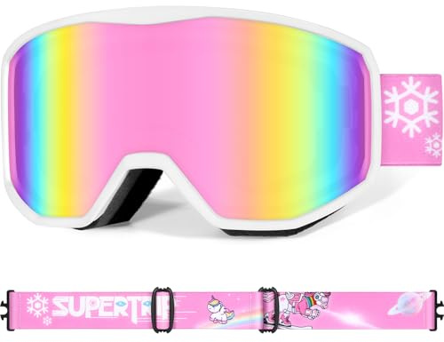 Supertrip Masque Ski Enfant 6-14 Ans, Lunette de Ski Anti-Buée UV400 pour Garçon et Fille,Masque de Ski Enfant Pour Snowboard Motoneige et Alpinisme