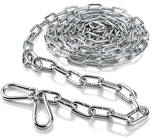 mawmuaw Länkkedja metervara, 2 m metallkedja 5 mm rund stålkedja, stålkedja, galvaniserade kedjor, tung med karbinhake för gungkedja, hängväxter, hängstol, ankarkedja, tvättlina, lampkedja