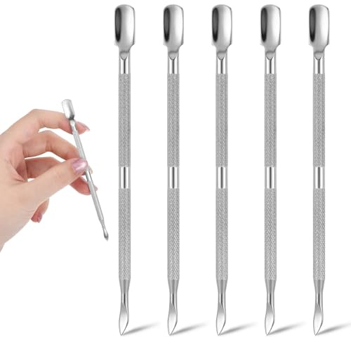 6 Pcs Dual-Sided Cuticle Pusher Set, Stainless Steel Cuticle Pusher Tool, Cuticles Trimmer, Nail Scraper, Professional Cuticles Remover Tool for Manicure Pedicure Nail Care Tools