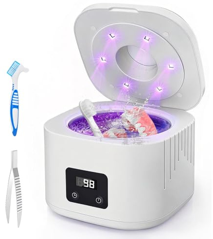 Pulitore Ultrasuoni,Pulitore a Ultrasuoni da 340 ml Pulitore Ultrasuoni Apparecchio Denti, Pulitore a ultrasuoni dentale 49 kHz,pulitore protesi dentarie UV con timer digitale 4 modalità per Protesi