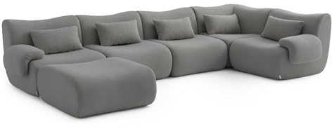 MILYsofa Divano modulare angolare, 5 posti con penisola, tessuto bouclé, fodere dei cuscini removibili (Grigio Nuvola, 5 posti con penisola)