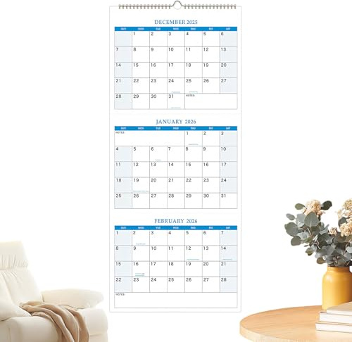 Calendario de pared 2025-2027, planificador anual de 25.98 pulgadas, organizador de papel, calendario de pared para reuniones, citas, cumpleaños, viajes, entrenamientos y planificación de vacaciones