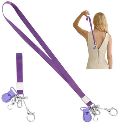 PH PandaHall 2 tiradores de cremallera para vestidos, color morado, con cremallera, extensor, herramienta de cremallera con 3 estilos de gancho en la parte trasera, ayuda para vestidos ajustados