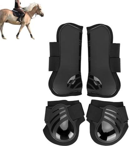 HERCHR 2 Pares de Botas para tendón de Caballo, Protector de piernas Abierto y Grueso de PU con Bloqueo Frontal, protección Segura para piernas para Entrenamiento, Salto y equitación