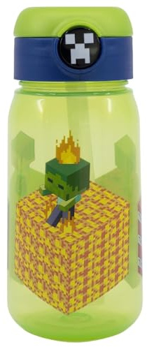 Minecraft-flaska med integrerad sugrör, 510 ml popup-flaska, för barn, återanvändbart dropplock, perfekt för skola, sport och fritid