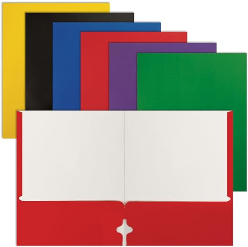 Better Office Products Letter Size Paper Portfolios Case of 100, Assorted Primary Colors, (Assorted, 2 Pocket Paper Folders)