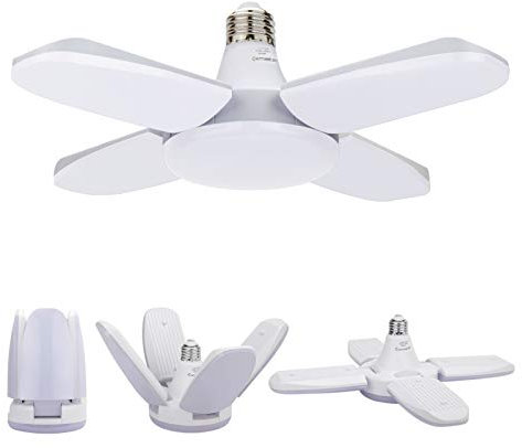 Exmate Luce da Garage a LED 60W E27 6500K 4800lm - Lampada Deformabile con 4 Pannelli Regolabili - Plafoniera per Magazzino, Officina, Cantina, Palestra, Cucina